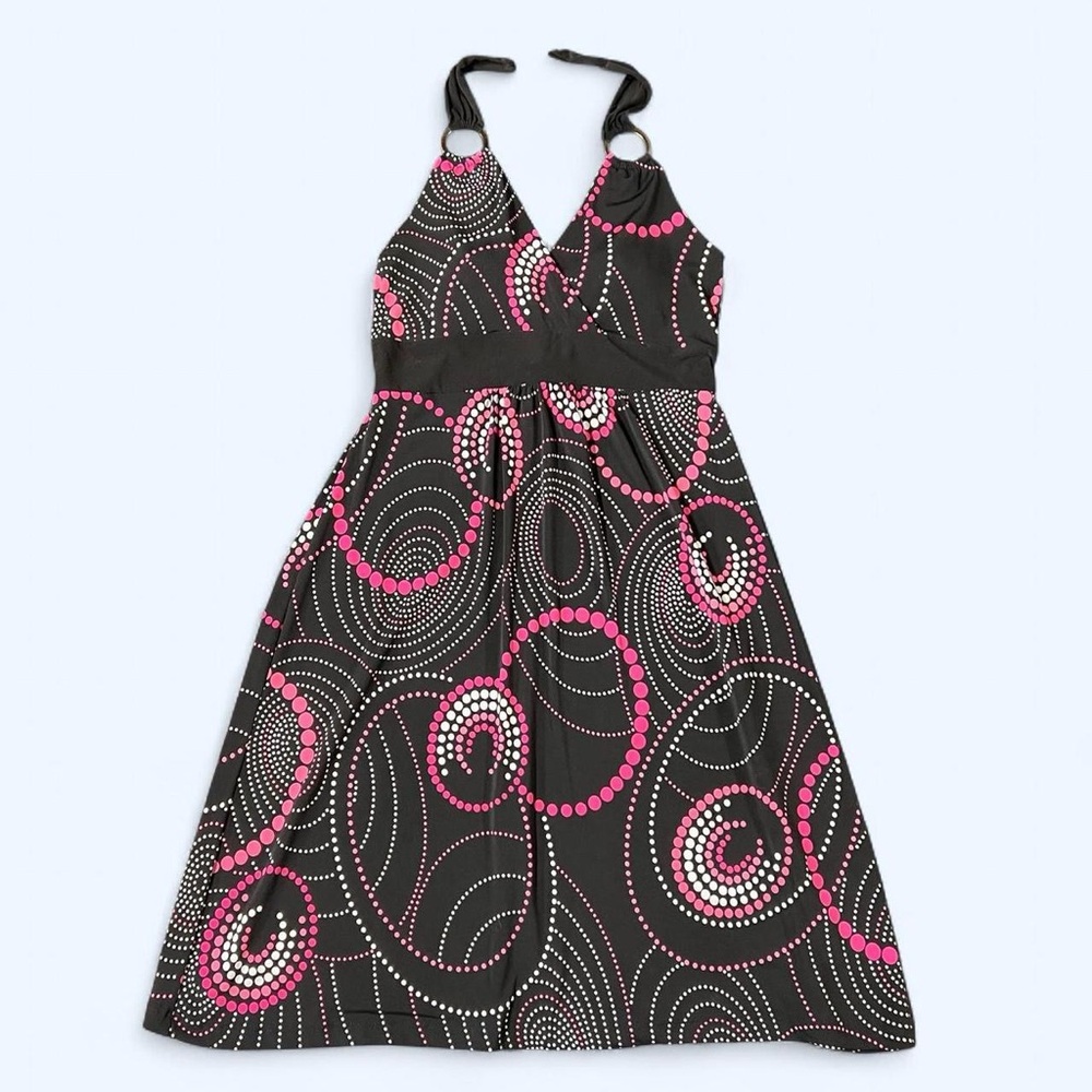 Y2k Halter Dress Pink Black Medium Backless Sleeveless Retro 2000 Party Vintage